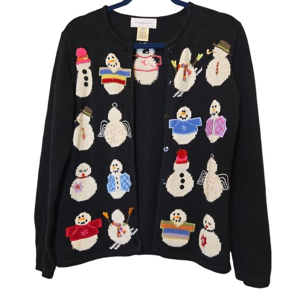 Susan Bristol Womens Cardigan Size Small Vintage Hand Embroidered Winter Snowman - Picture 5 of 15